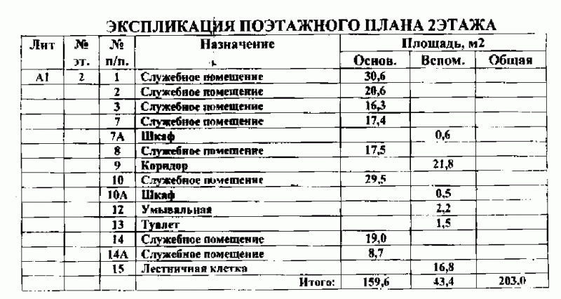 Экспликация поэтажного плана 2 этажа