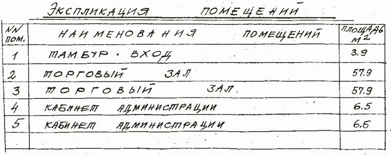 Экспликация поэтажного плана 1 этажа